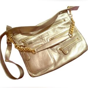 DKNY Metallic (Gold Hardware) crossbody w/removable straps.